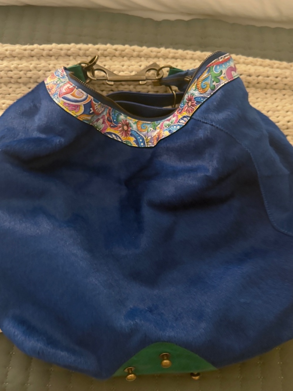 Rare Pierre Laborde Cobalt Blue Calf Hair Statement Shoulder Bag